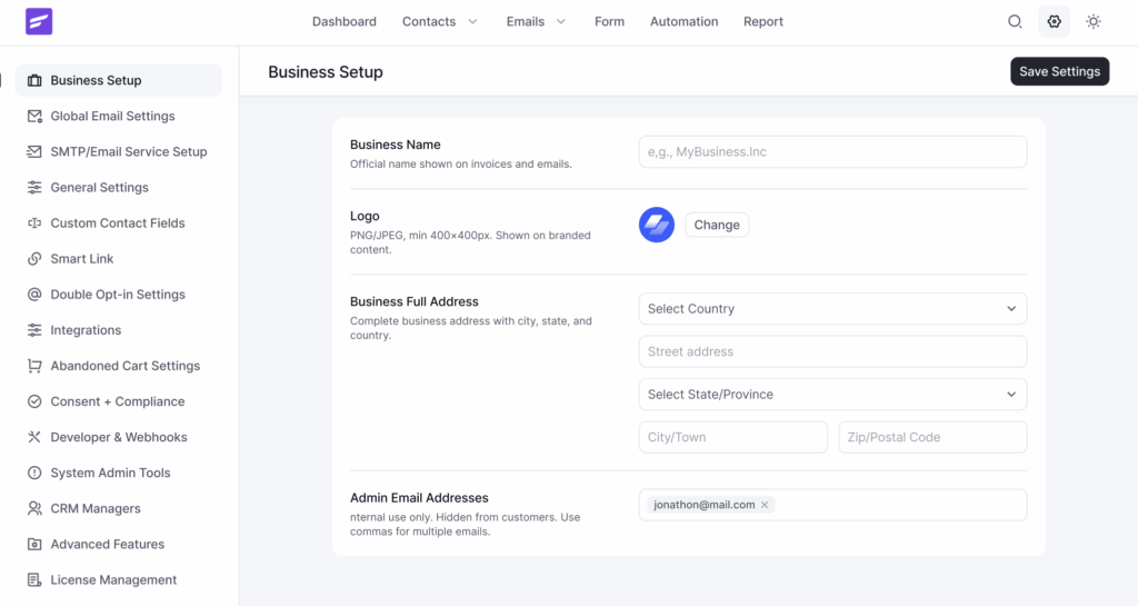 fluentcrm general settings